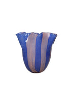 Striped Scalloped Blue and Pink Glass Vase