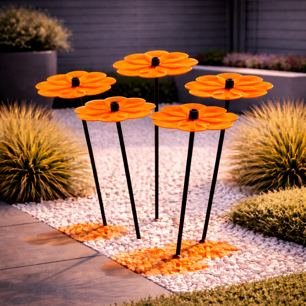 Garden Décor Ornaments Set of 5 'Double Blossoms'