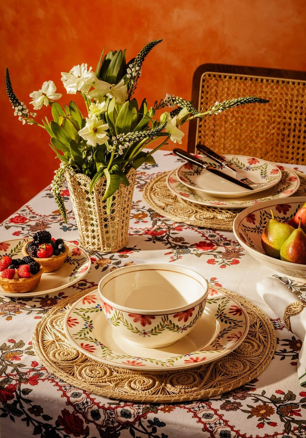 Sommerset Scroll Red Cotton Tablecloth