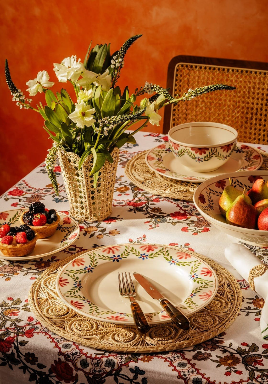 Sommerset Scroll Red Cotton Tablecloth