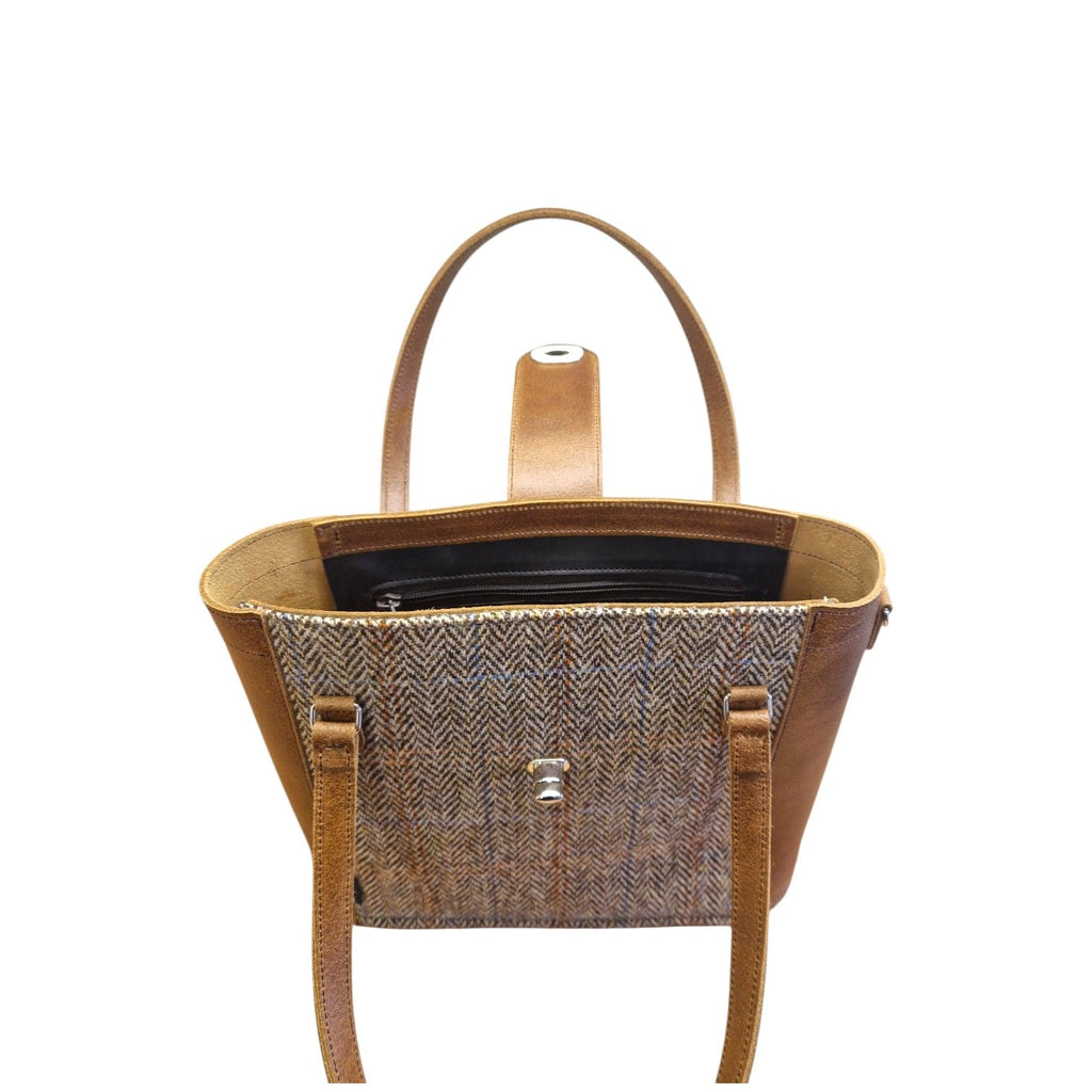Tannery Tweed & Leather Mini Twist Lock Shopper Bag - Tan