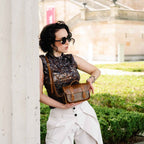 Handmade Tannery Leather and Tweed Cross Body Micro Satchel Plus - Tan