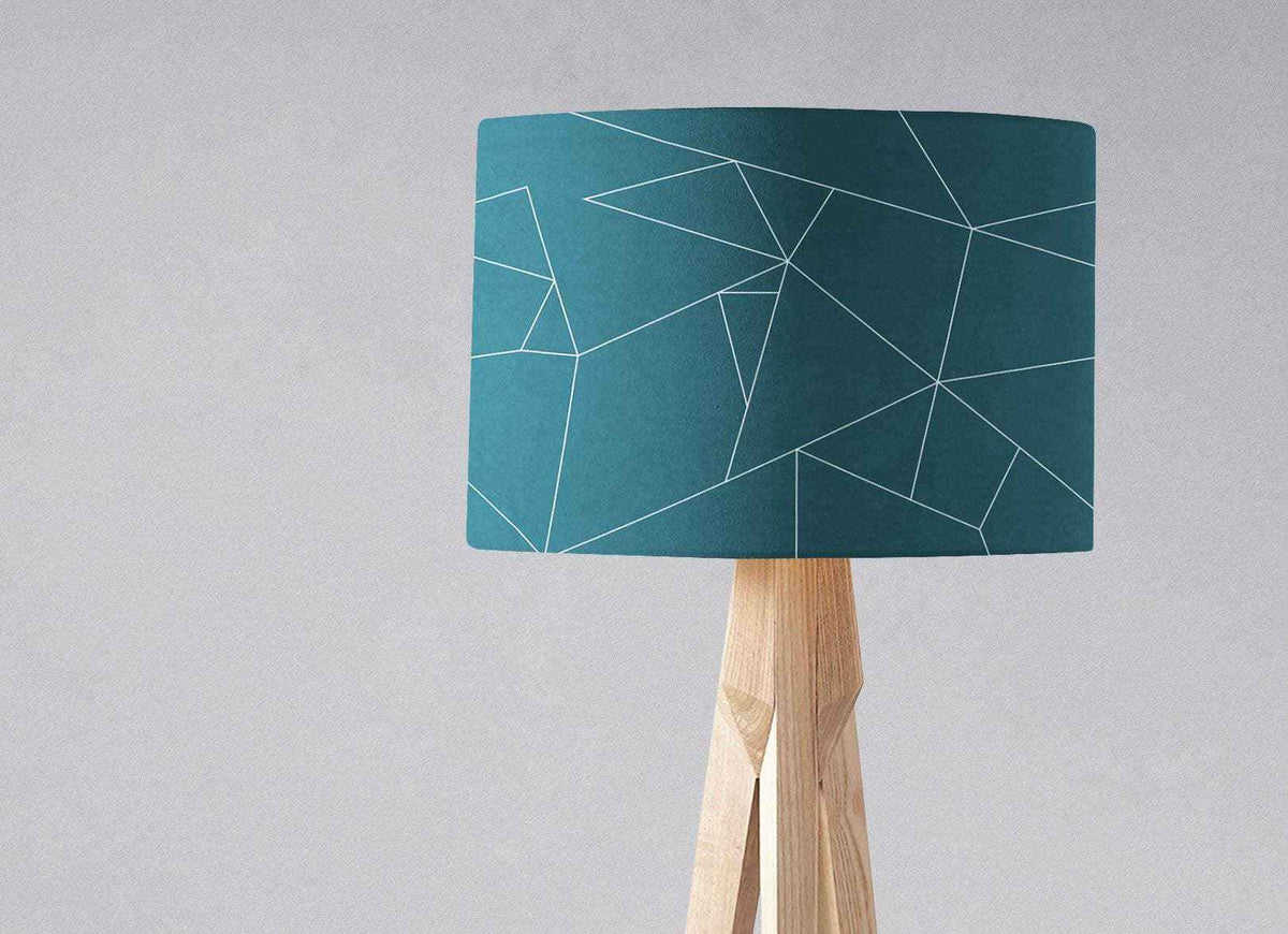 Teal Drum Lampshade, White Geometric Line Design Shade for Table, Floor or Ceiling Pendant Light