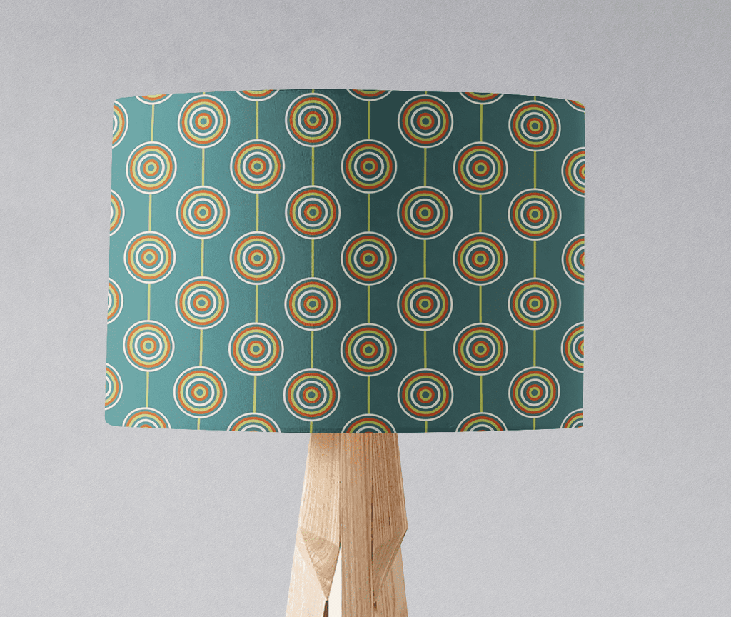 Teal Drum Lampshade, Retro Circles Design Shade for Table, Floor or Ceiling Pendant Light