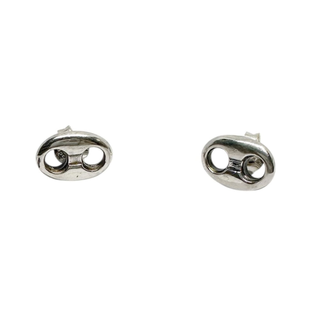 Hand-Carved Sterling Silver Stud Earrings – Anchor Link Design
