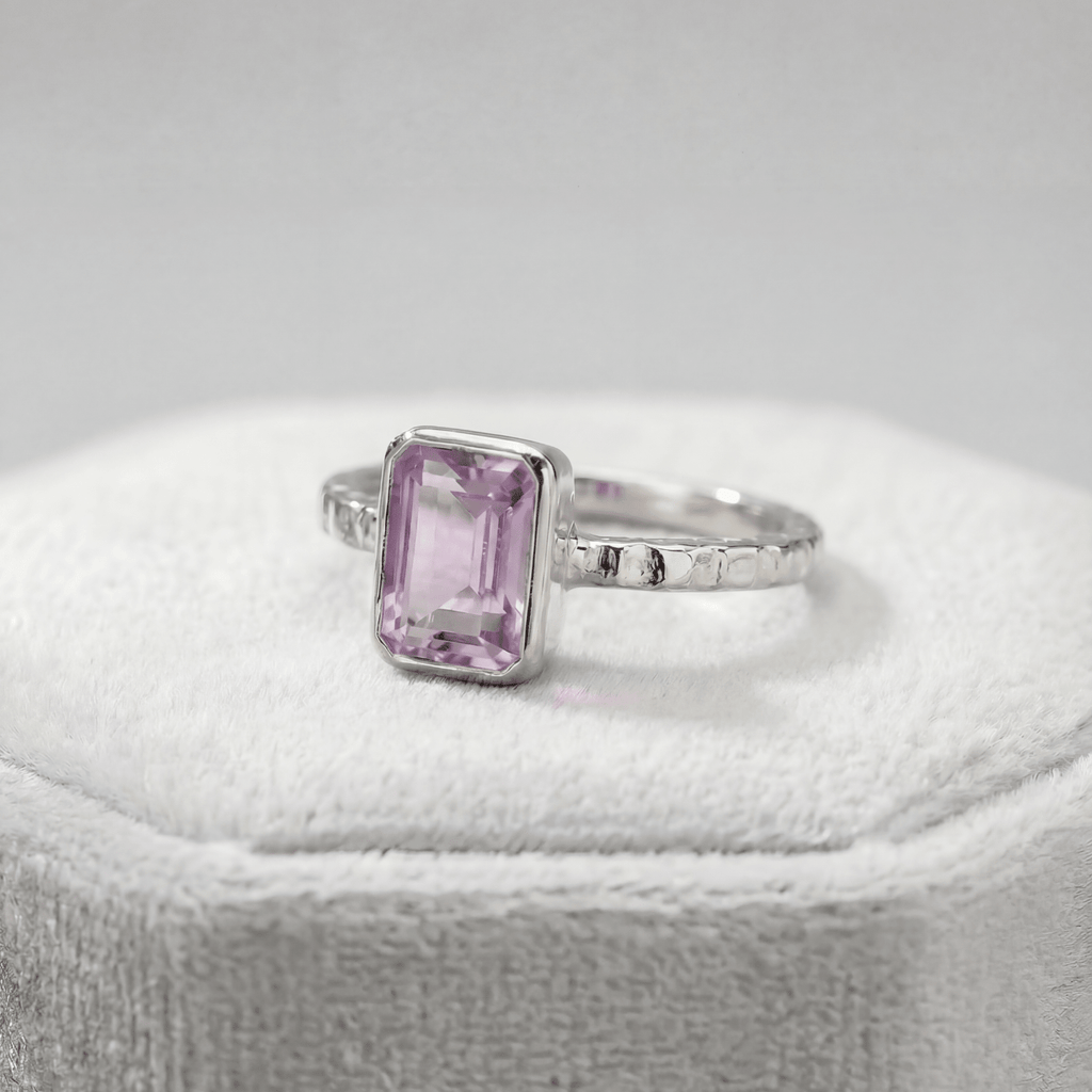 Tidewashed Amethyst Ring - Octagonal Amethyst & Hammered Band