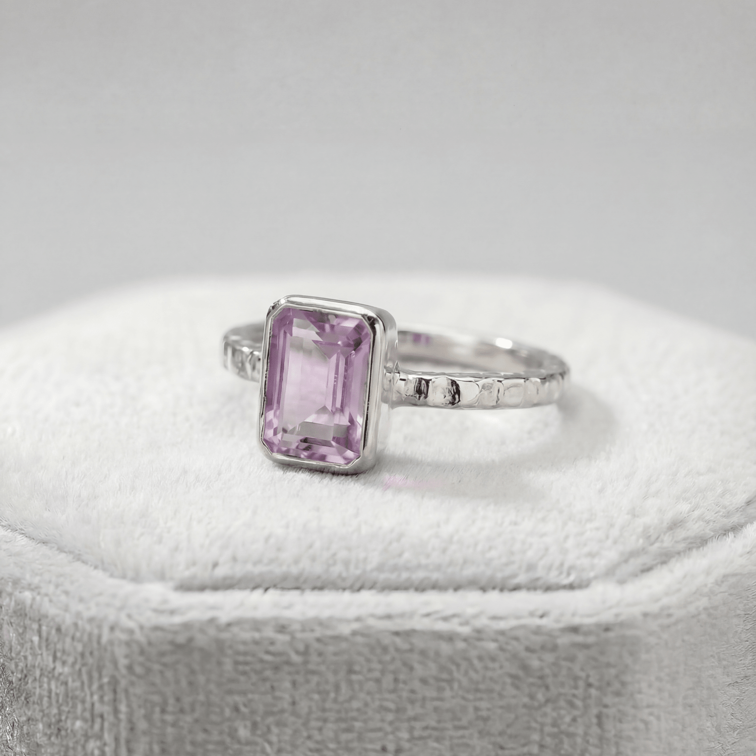 Tidewashed Amethyst Ring - Octagonal Amethyst & Hammered Band