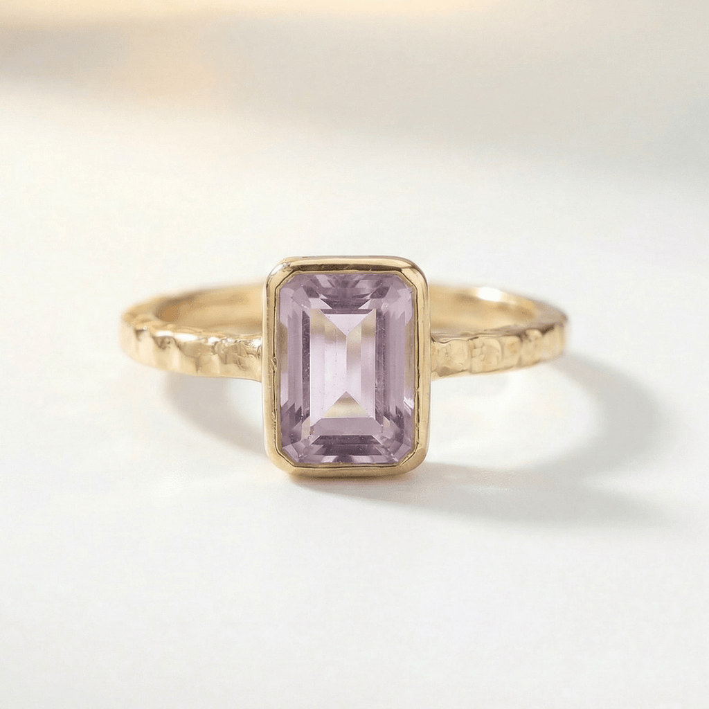 Tidewashed Amethyst Ring - Octagonal Amethyst & Hammered Band