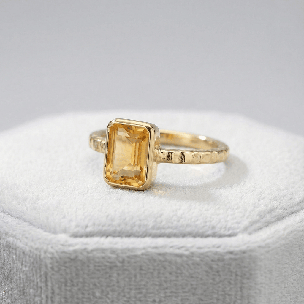 Tidewashed Citrine Ring - Octagonal Citrine & Hammered Band