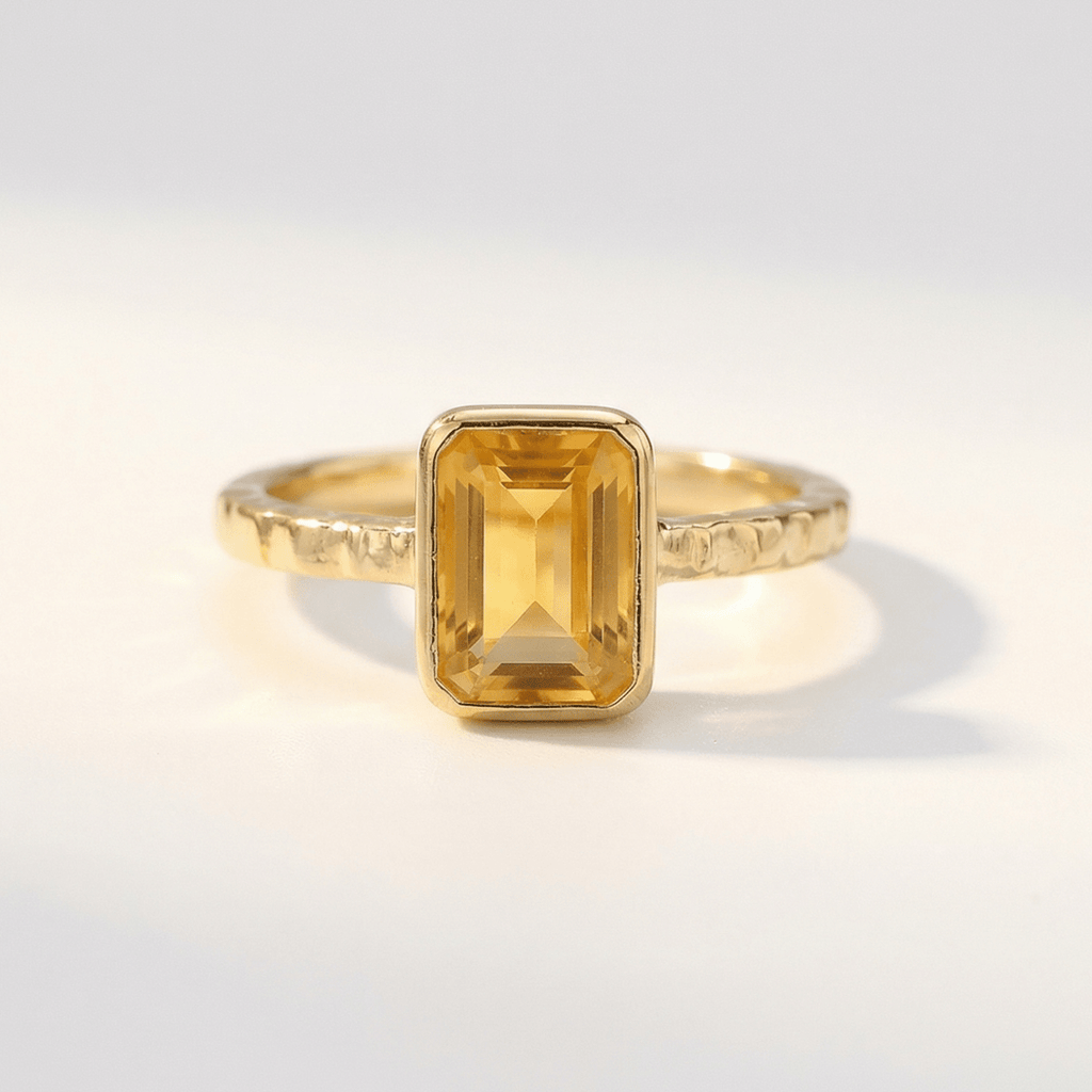 Tidewashed Citrine Ring - Octagonal Citrine & Hammered Band