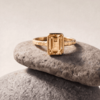 Tidewashed Citrine Ring - Octagonal Citrine & Hammered Band