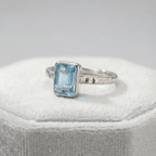 Tidewashed Sky Blue Topaz Ring – Octagonal Gemstone & Hammered Band