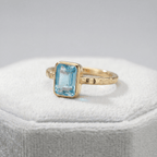 Tidewashed Sky Blue Topaz Ring – Octagonal Gemstone & Hammered Band