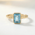 Tidewashed Sky Blue Topaz Ring – Octagonal Gemstone & Hammered Band
