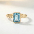 Tidewashed Sky Blue Topaz Ring – Octagonal Gemstone & Hammered Band