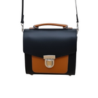 Handmade Leather Two Tone Sugarcube Handbag - Black & Burnt Orange