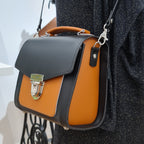 Handmade Leather Two Tone Sugarcube Handbag - Black & Burnt Orange