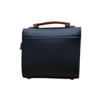 Handmade Leather Two Tone Sugarcube Handbag - Black & Burnt Orange