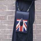 Handmade Leather Mobile Phone Pouch Plus - Union Jack - Navy Blue