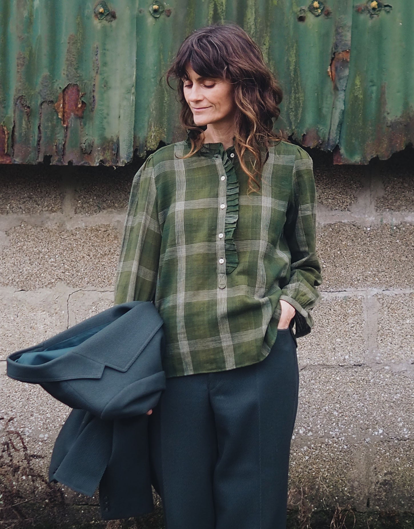 lina blouse | olive check