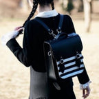 Handmade Leather City Backpack - Gothic Striped White & Black