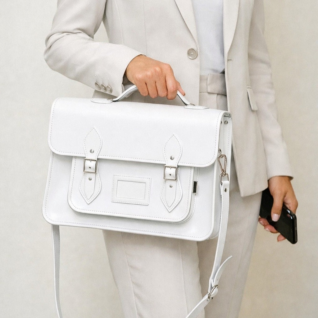 Handmade Leather Satchel - White