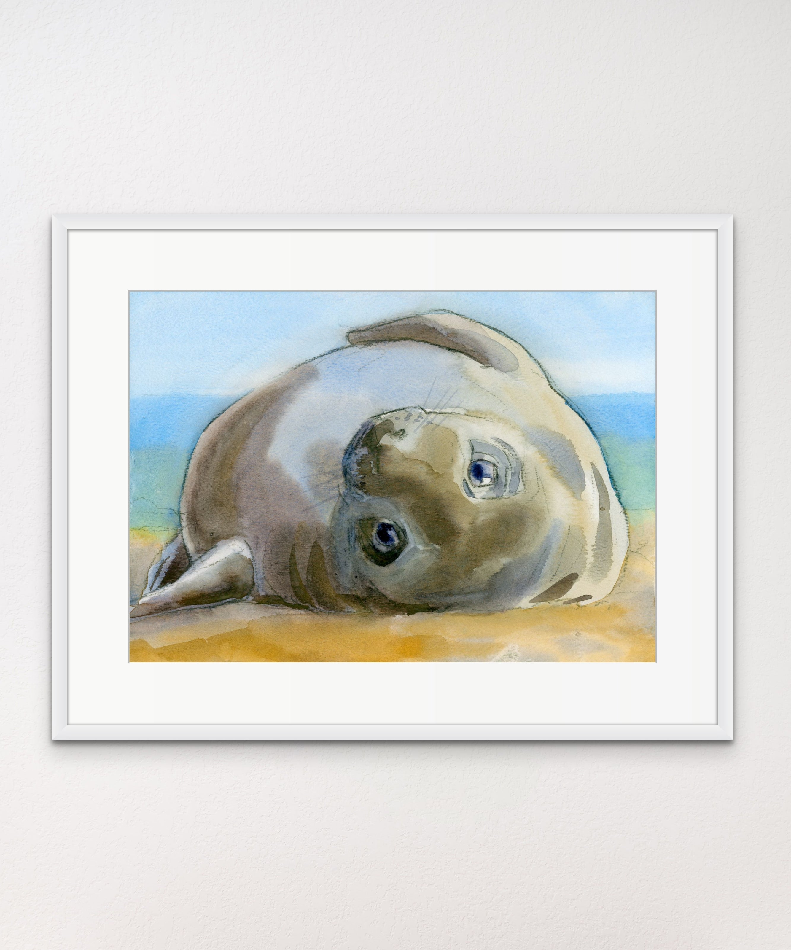 Happy Days Seal - Cornish sealife - Giclée Watercolour Print