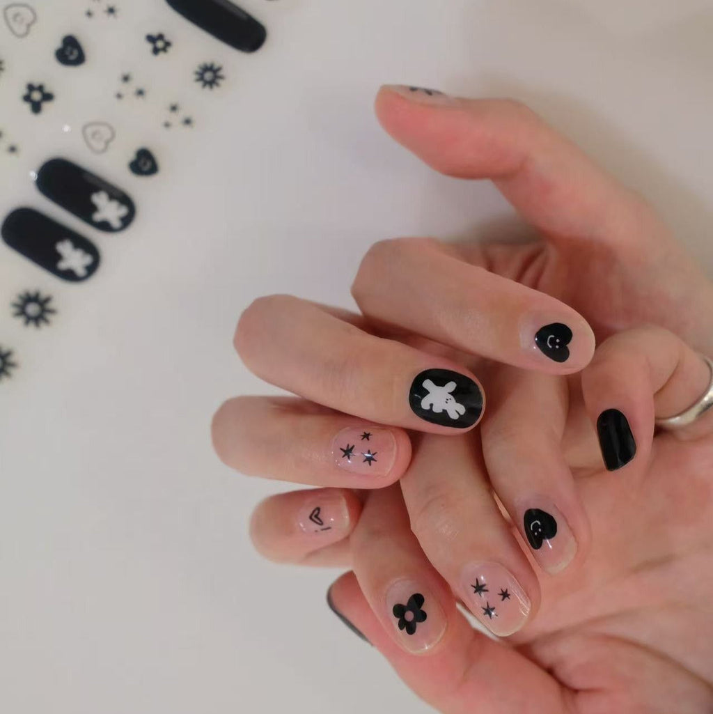 Now Now | White Bunny Black Nail Wraps