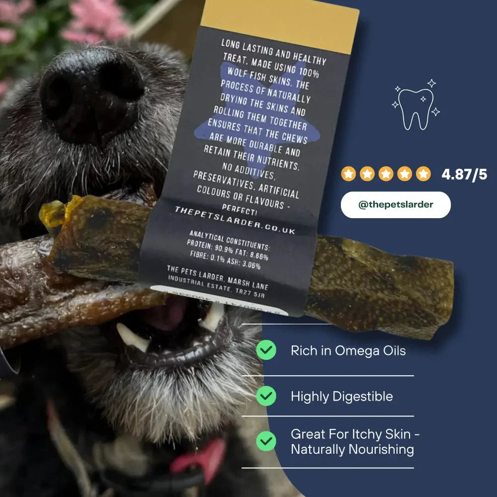 Natural Dog Chews - Fish Stick Treats for Large Dogs by The Pets Larder (wolf-fish-stick-chew-large-chew-for-dogs)