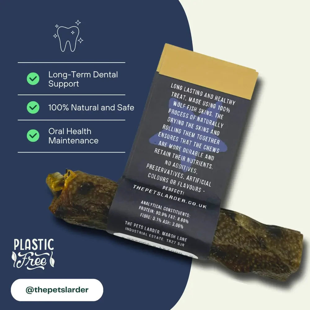 Natural Dog Chews - Fish Stick Treats for Large Dogs by The Pets Larder (wolf-fish-stick-chew-large-chew-for-dogs)