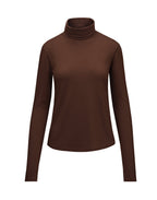 Womens Merino Polo Neck, Chocolate Brown