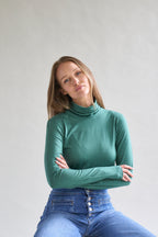 Womens Merino Polo Neck, Emerald Green