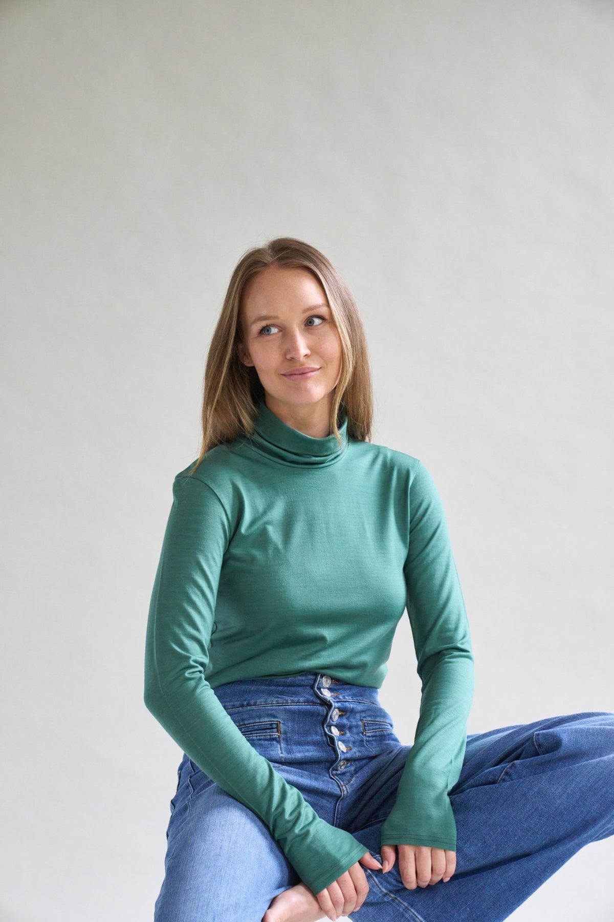Womens Merino Polo Neck, Emerald Green