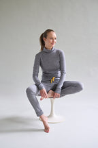 Womens Merino Polo Neck, Grey Marle