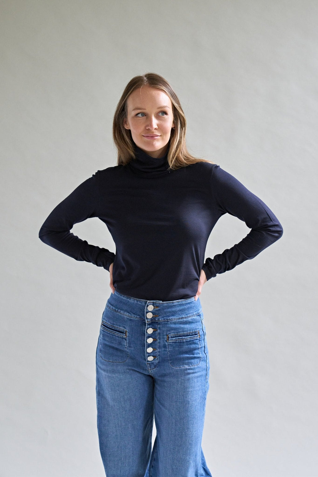 Womens Merino Polo Neck, Midnight