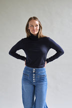 Womens Merino Polo Neck, Midnight