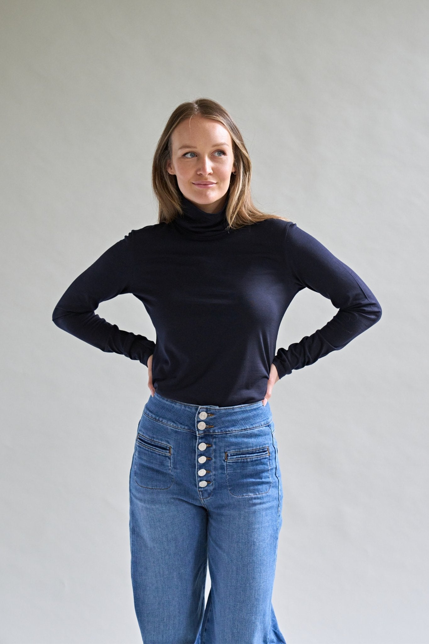 Womens Merino Polo Neck, Midnight