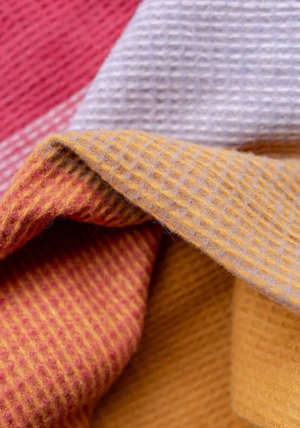 Wool Waffle Blanket In Orange/Pink Check