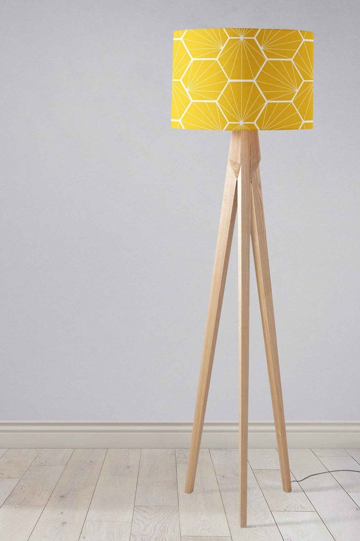 Yellow Drum Lampshade, White Hexagon Design Shade for Table, Floor or Ceiling Pendant Light