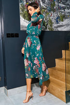 Yumi Urban Touch Green Floral Print Long Sleeve Dress