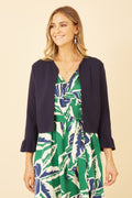 Yumi Navy Cropped Cardigan With Bell Sleeves